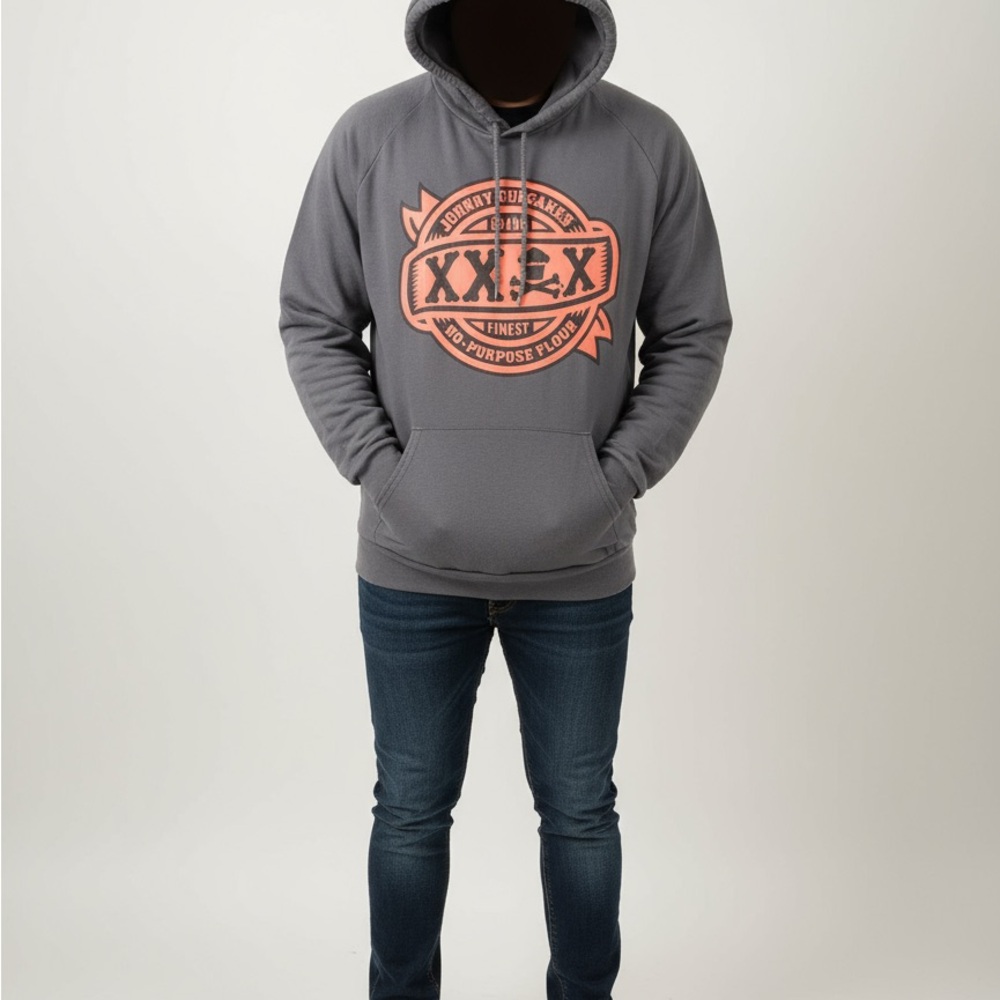 Johnny Cupcakes Gray and Orange Graphic Hoodie Size XL